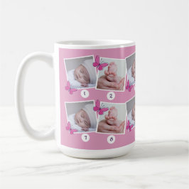 Rosa Butterflies första Baby-året för fotokollage Kaffemugg