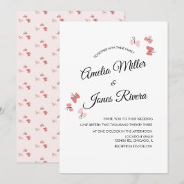 Rosa Butterflies Garden Romantic Simple Bröllop Inbjudningar