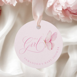 Rosa Butterflies Girl Baby Shower Favor Taggar Gåvor Etiketter