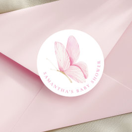 Rosa Butterflies Girl Baby Shower Sticker Runt Klistermärke
