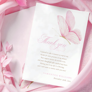 Rosa Butterflies Girl Baby Shower Tack för ditt ko Kort