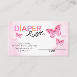 Rosa Butterflies Girls Baby Shower Diaper Raffle Tilläggskort