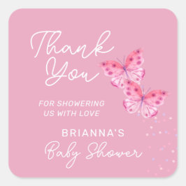 Rosa Butterflies Girls Twillingars Baby Shower Tac Fyrkantigt Klistermärke