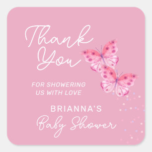Rosa Butterflies Girls Twillingars Baby Shower Tac Fyrkantigt Klistermärke