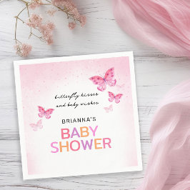 Rosa Butterflies Girly Baby Shower Pappersservett