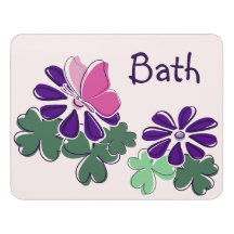 Rosa Butterflies Grönt Lila Blooms Doodle Bath