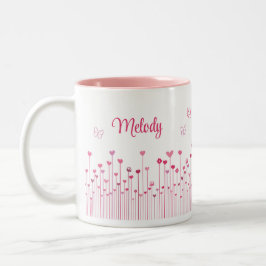 Rosa Butterflies Hearts & Flowers Personlig Två-Tonad Mugg