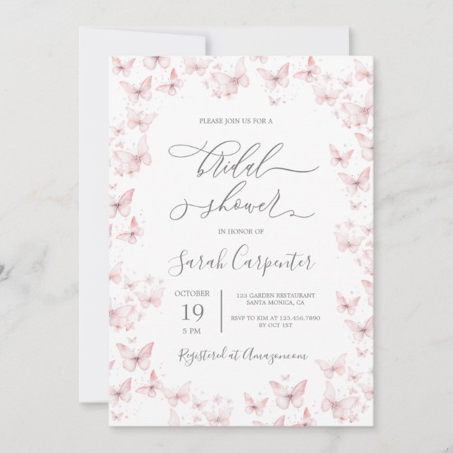 Rosa Butterflies Inbjudningskort för möhippan (Framsida)