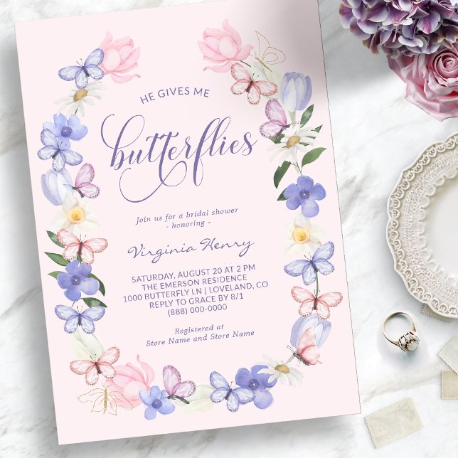 Rosa Butterflies Möhippa Inbjudningar (Pink Butterflies Bridal Shower Invitation
)