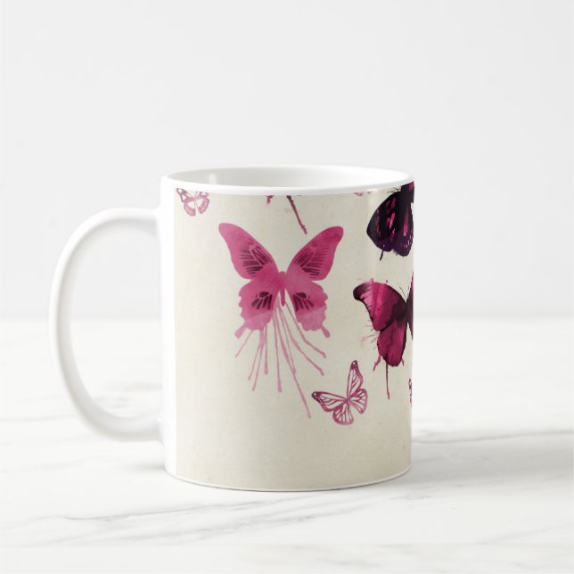 Rosa butterflies mönster kaffemugg (Vänster)