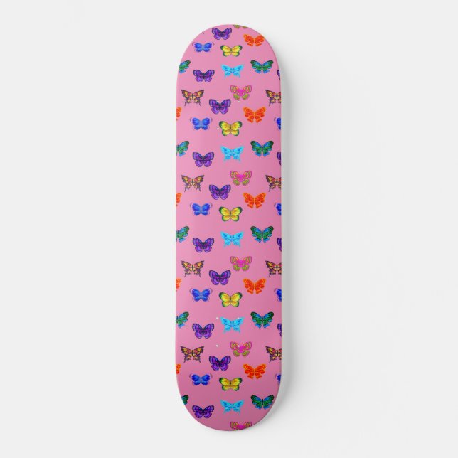 Rosa Butterflies Mönster Mini Skateboard Bräda 18,5 Cm (Framsida)
