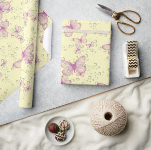 Rosa Butterflies och Bubbles Presentpapper