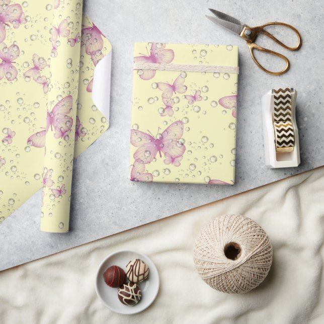 Rosa Butterflies och Bubbles Presentpapper (Hantverk)
