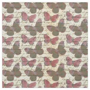 Rosa Butterflies och Cursive on Ivory Tyg