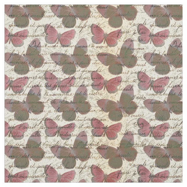 Rosa Butterflies och Cursive on Ivory Tyg (Provkarta)