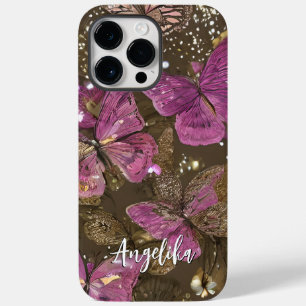 Rosa Butterflies och Flowers Personlig Namn
