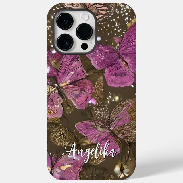Rosa Butterflies och Flowers Personlig Namn (Baksida)