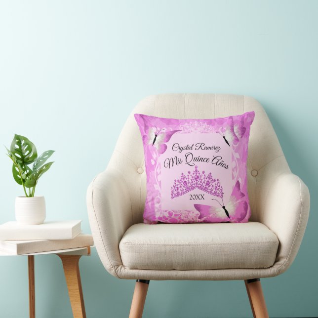 Rosa Butterflies och Tiara Quinceanera Pillow Kudde (Stol)