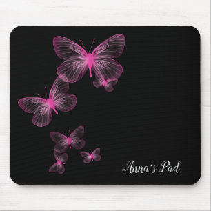 Rosa Butterflies on Black Mouse Pad Musmatta