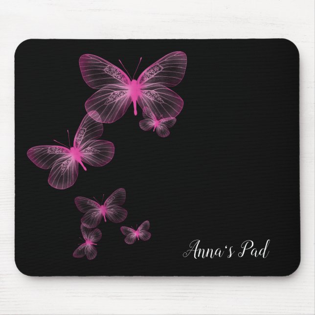 Rosa Butterflies on Black Mouse Pad Musmatta (Framsidan)