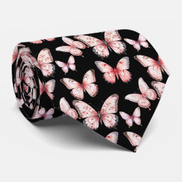 Rosa Butterflies on Black Neck Tie Slips
