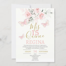 Rosa Butterflies Quinceañera Inbjudningar