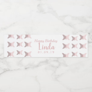 Rosa Butterflies Simple Grattis på födelsedagen Vattenflaskor Etikett