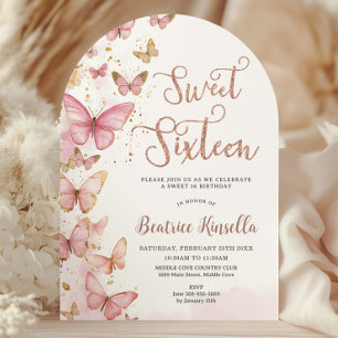 Rosa Butterflies Sweet sixteen 16 Birthday Arch Inbjudningar