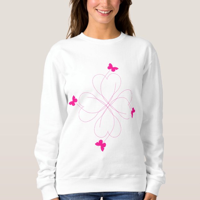 Rosa Butterflies Swestshirt T Shirt (Framsida)