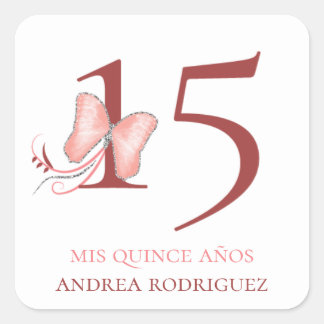 Rosa Butterflies & Swirls Quinceañera Fyrkantigt Klistermärke