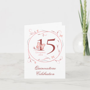 Rosa Butterflies & Swirls Quinceañera Inbjudan