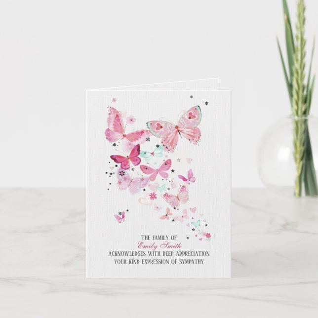 Rosa Butterflies Sympathy Tack you Card Kort (Framsida)
