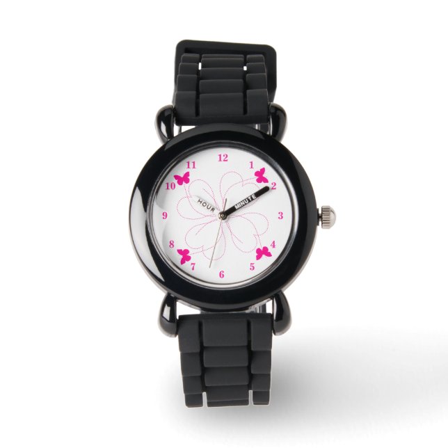 Rosa Butterflies Watch - Heart Armbandsur (Framsida)