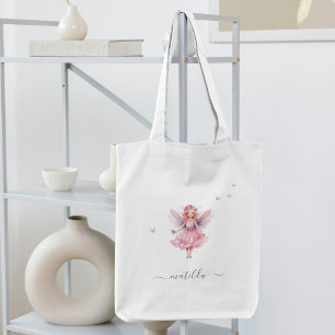 Rosa Butterflies Whimsical Fairy Namn Tygkasse