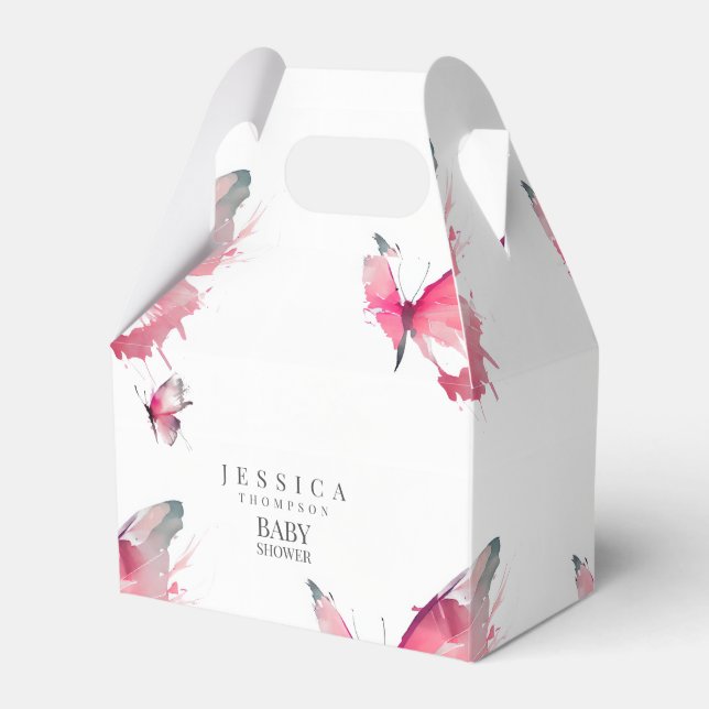 Rosa Butterflies White Baby Shower Presentaskar (Framsidan Sidan)