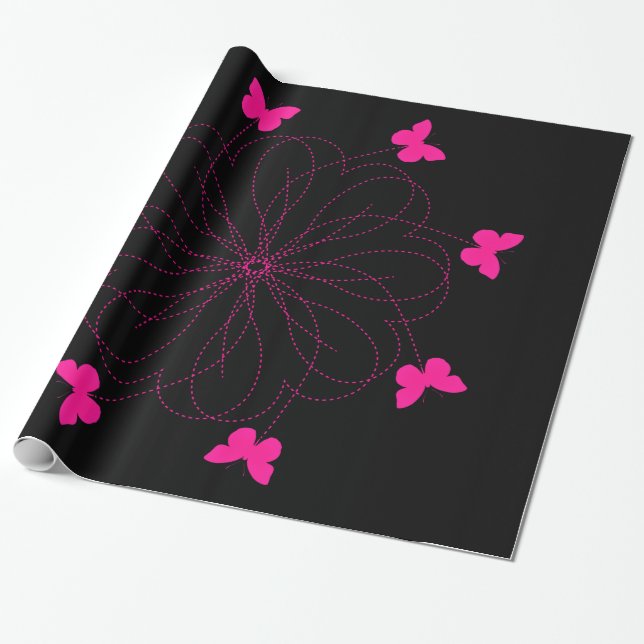 Rosa Butterflies Wrapping Papper - Välj Färg Presentpapper (Utrullad)