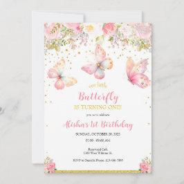 Rosa Butterfly 1:a födelsedagsinbjudan Inbjudningar
