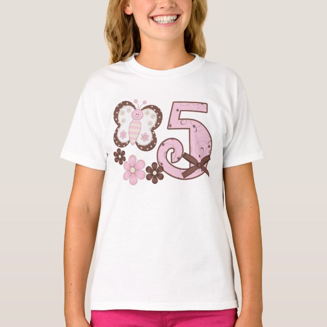 Rosa Butterfly 5:e födelsedagen Tee Shirt (Framsida)