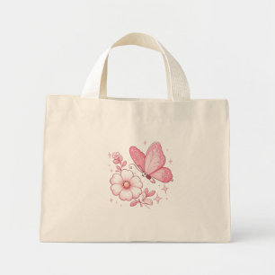 Rosa Butterfly and Flowers Mini Tygkasse