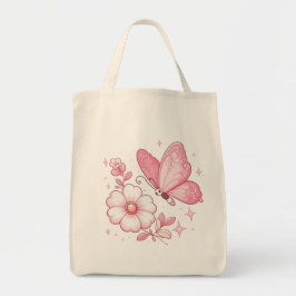 Rosa Butterfly and Flowers Tygkasse