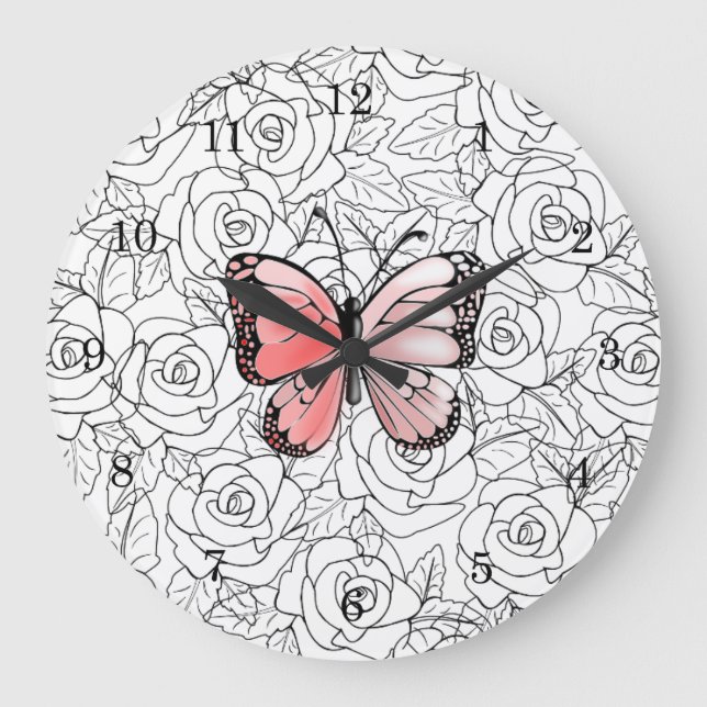 Rosa Butterfly and Ro Art - Stor Klocka (Framsida)