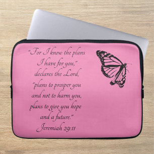 Rosa Butterfly Anpassningsbar Bible Verse Jeremiah Laptop Fodral