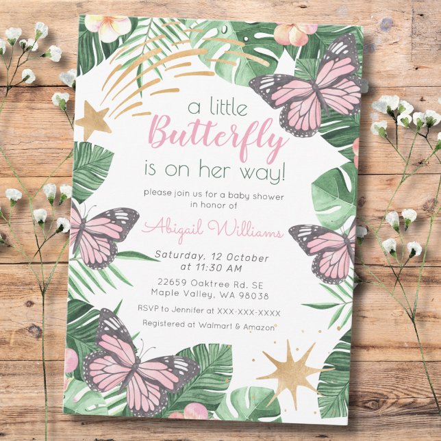 Rosa Butterfly är på väg - Baby Shower Inbjudningar (Skapare uppladdad)