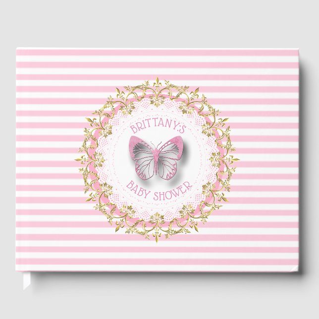 Rosa Butterfly Baby Personlig Shower Guestbook Gästböcker (Framsida)