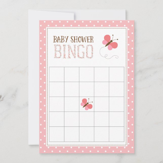 Rosa Butterfly Baby Shower Bingo Card (Framsida)