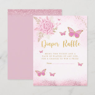 Rosa Butterfly Baby Shower Diaper Raffle Biljett Inbjudningar