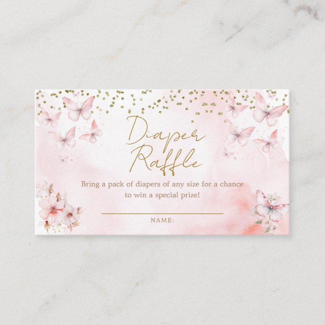 Rosa Butterfly Baby Shower Diaper Raffle Tilläggskort (Framsida)