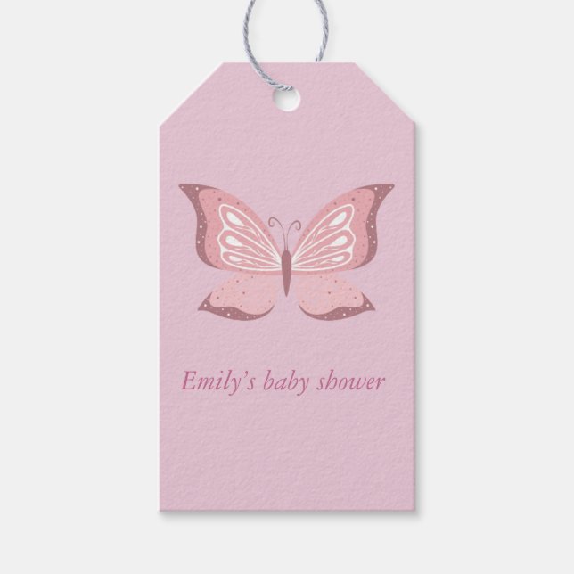 Rosa Butterfly Baby Shower Gift Märkre-Personlig Presentetikett (Framsidan)