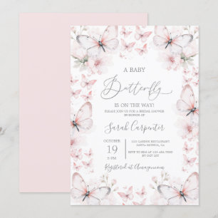 Rosa Butterfly Baby Shower Girl-inbjudan Inbjudningar