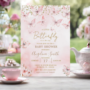 Rosa Butterfly Baby Shower Girl-inbjudan Inbjudningar
